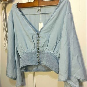 Bohemian light blue quarter sleeve top